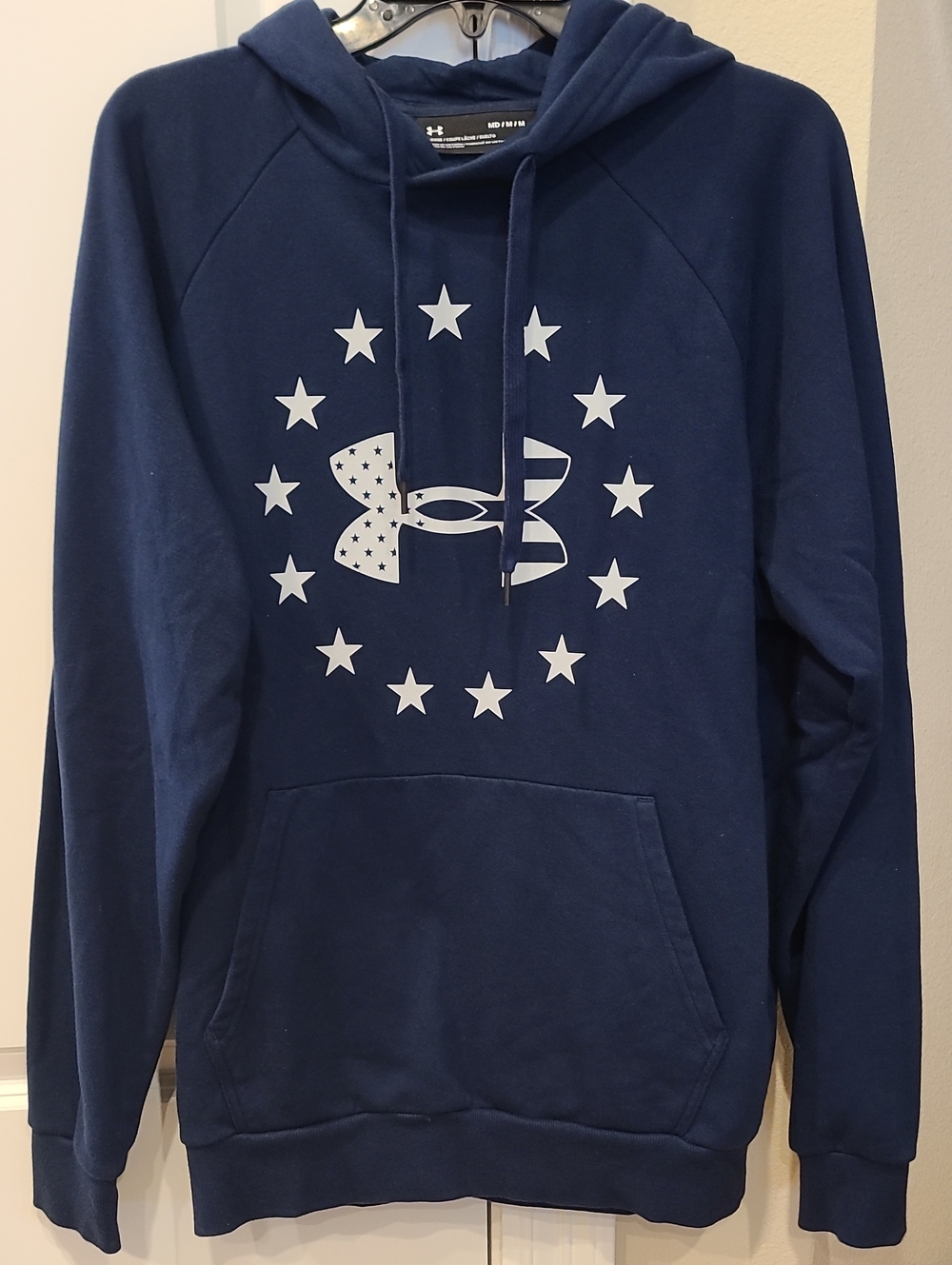 Mens Under Armour Navy Pullover Hoodie with White Star Logo